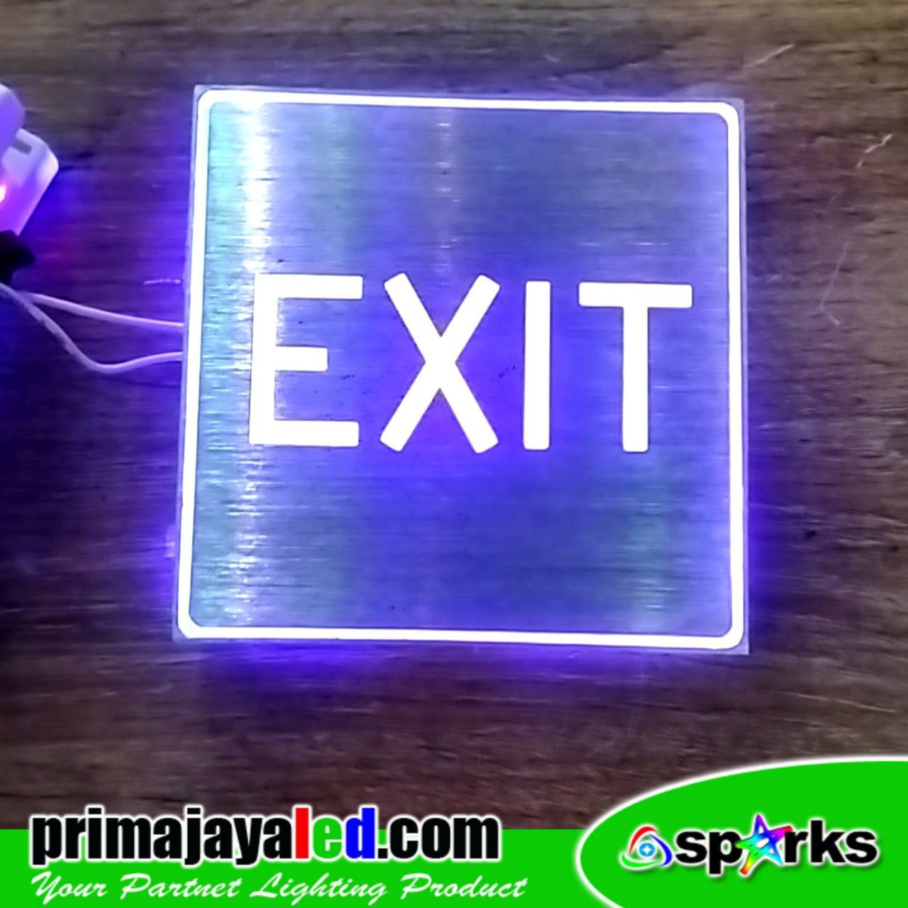 LED Sign Exit Kotak 10cm Biru